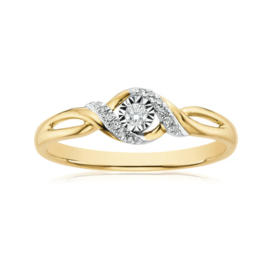 9ct Yellow Gold Round Brilliant Cut with 0.07 CARAT tw of Diamonds Ring