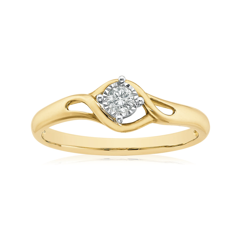 9ct Yellow Gold Round Brilliant Cut with 0.10 CARAT tw of Diamonds Ring
