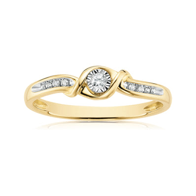 9ct Yellow Gold Round Brilliant Cut with 0.06 Carat tw of Diamonds Ring