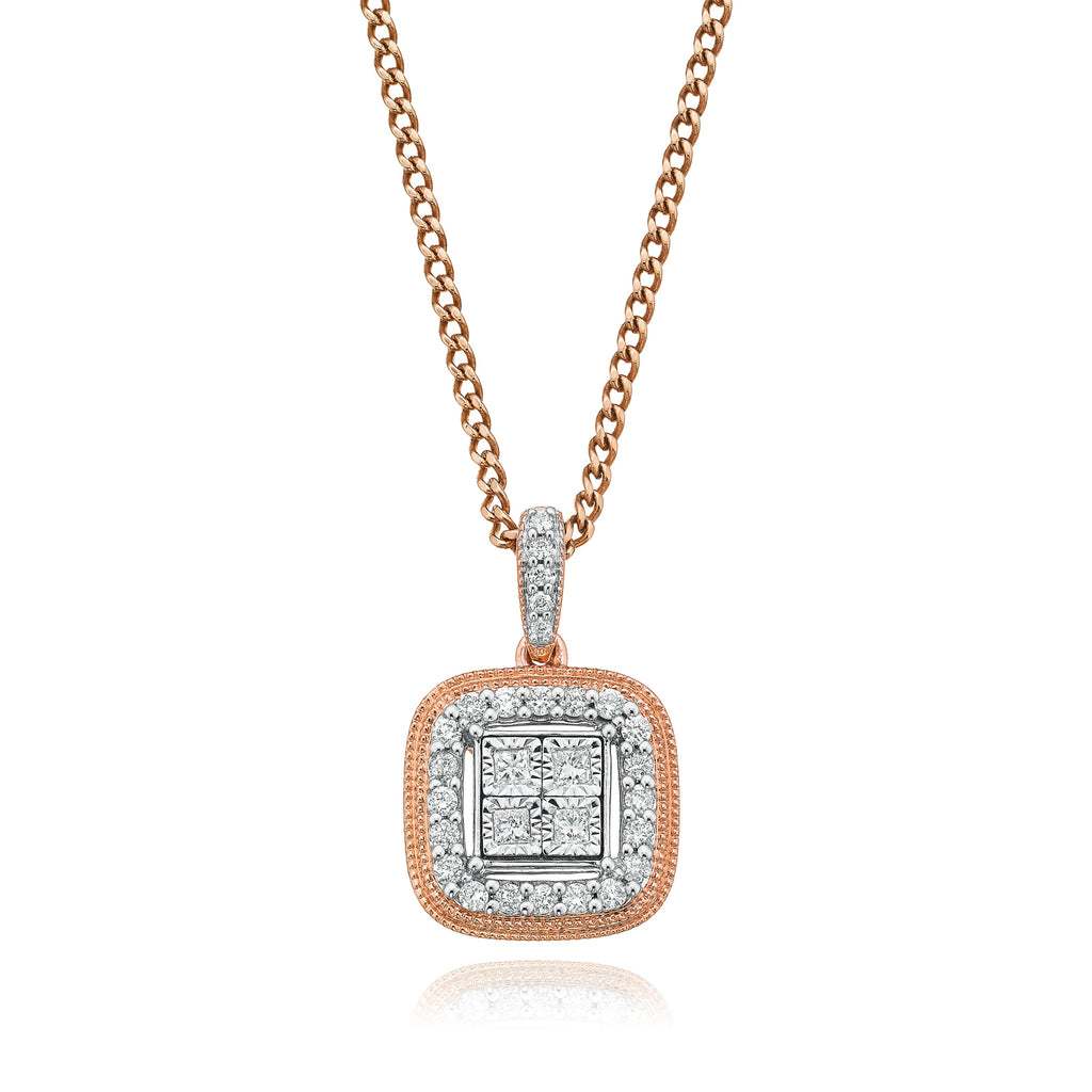 New York 14ct Rose Gold Princess Cut with 1/4 CARAT tw of  Diamond Pendant