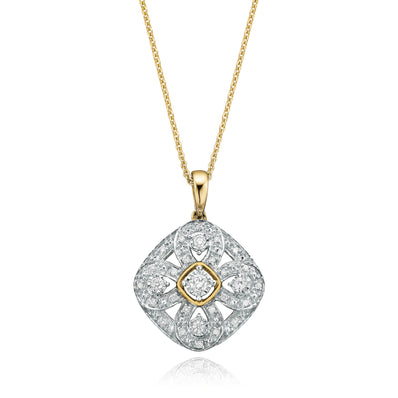 9ct Yellow Gold Round Brilliant Cut with 0.15 CARAT tw of Diamonds Pendant