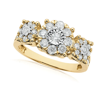 9ct Yellow Gold Round Brilliant Cut with 1 CARAT tw of Diamonds Ring