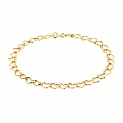9ct Yellow Gold Silver Filled 19cm Linked Hearts Bracelet