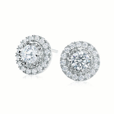 Cubic Zirconia Halo Round Stud Earrings