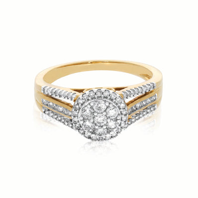 9ct Yellow Gold Round Brilliant Cut with 1/2 Carat tw of Diamonds Dress Ring