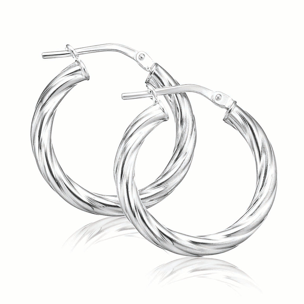 Sterling Silver 15mm Twist  Hoop Earrings