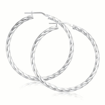 Sterling Silver 40mm Twist  Hoop Earrings