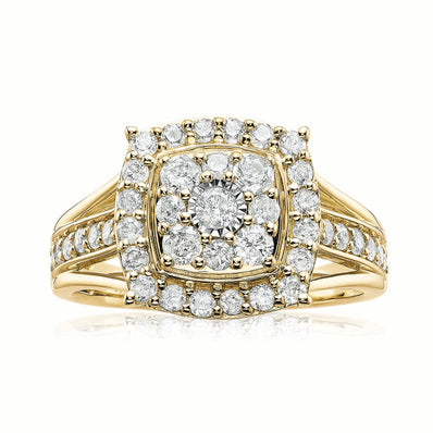 9ct Yellow Gold Round Brilliant Cut with 1 CARAT tw of Diamonds Dress Ring