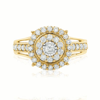 9ct Yellow Gold Round Brilliant Cut with 1 CARAT tw of Diamonds Ring
