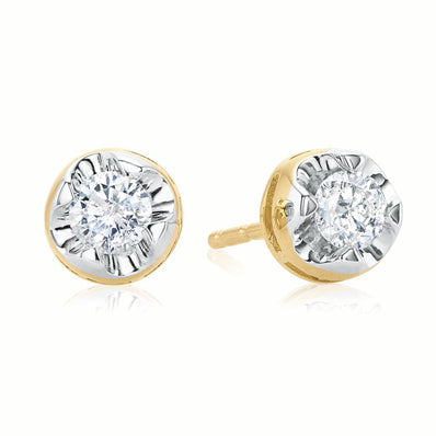 9ct Yellow Gold Round Brilliant Cut with 1/4 CARAT tw of Diamonds Stud Earrings
