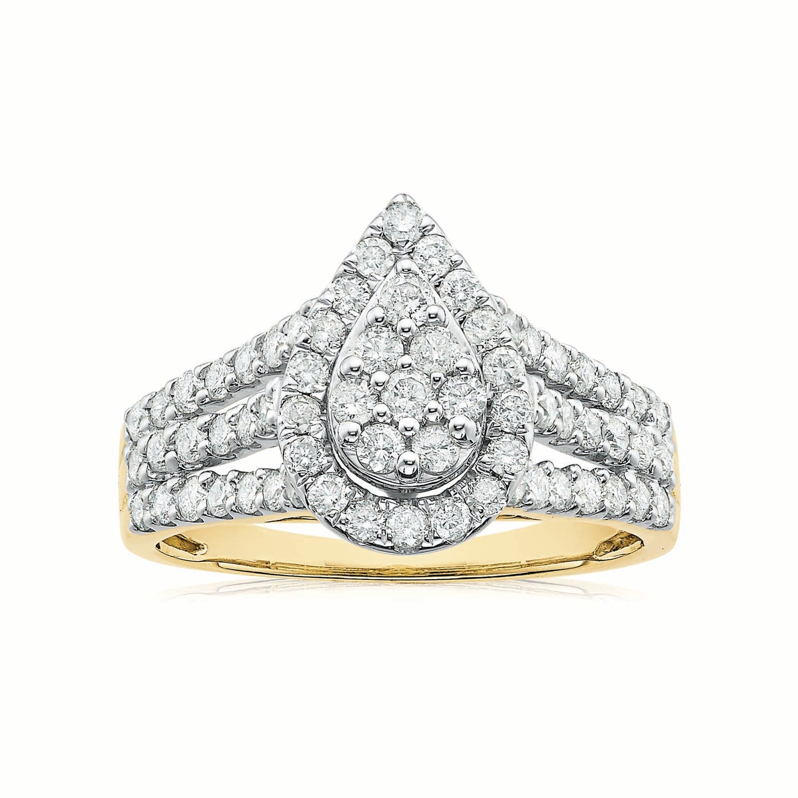 9ct Yellow Gold Round Brilliant Cut with 1 Carat tw of Diamonds Dress Ring
