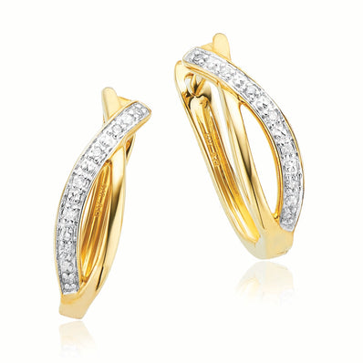 9ct Yellow Gold Round Brilliant Cut Diamond Set Huggies Earrings
