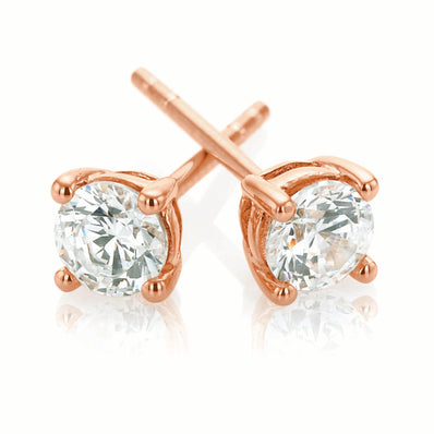 HUSH 9ct Rose Gold Round Brilliant Cut with 1/2 CARAT tw of Diamond Simulants Stud Earrings