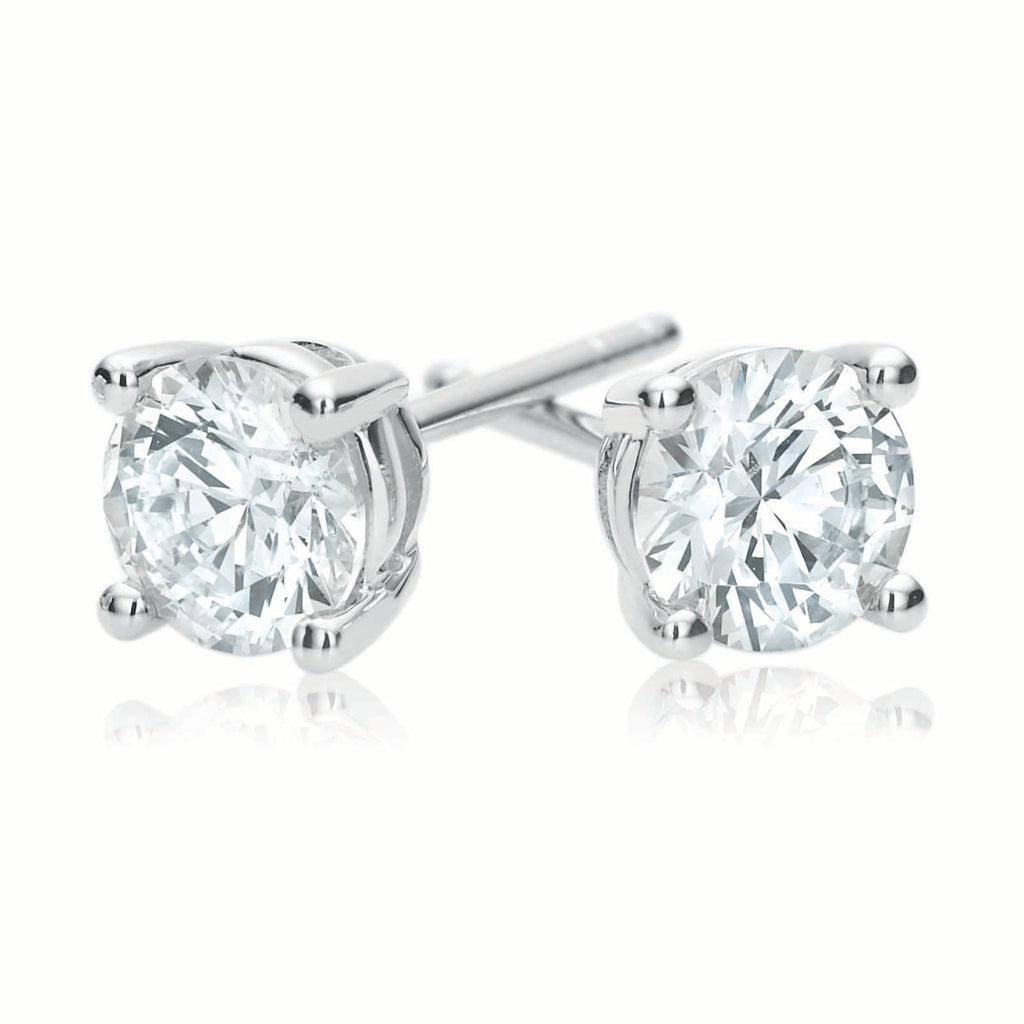 HUSH 9ct White Gold Round Brilliant Cut with 1 CARAT tw of Diamond Simulants Stud Earrings