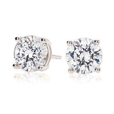 HUSH 9ct White Gold Round Brilliant Cut with 3 CARAT tw of Diamond Simulants Stud Earrings