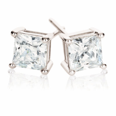 HUSH 9ct White Gold Princess Cut with 1 CARAT tw of Diamond Simulants Stud Earrings