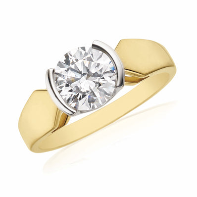 HUSH 9ct Two Tone Gold Round Brilliant Cut with 1 1/4 CARAT of Diamond Simulants Ring