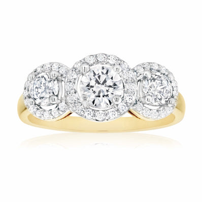 HUSH 9ct Yellow Gold Round Brilliant Cut with 1.25 CARAT tw of Diamond Simulants Ring