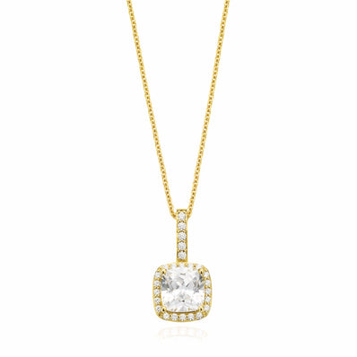 HUSH 9ct Yellow Gold Cushion & Round Brilliant Cut with 2.70 CARAT tw of Diamond Simulants Pendant