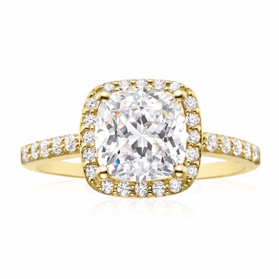 HUSH 9ct Yellow Gold Cushion & Round Brilliant Cut with 2 1/2 CARAT tw of Diamond Simulants Ring