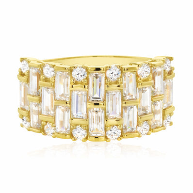 HUSH 9ct Yellow Gold Round Brilliant Cut with 2 1/2 CARAT tw of Diamond Simulants Ring