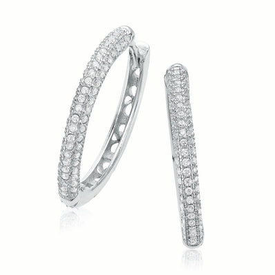 Sterling Silver Round 24mm White Cubic Zirconia  Huggie Earrings
