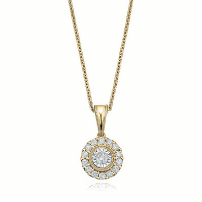 9ct Yellow Gold Round Brilliant Cut 0.30 Carat tw of Diamonds Pendant