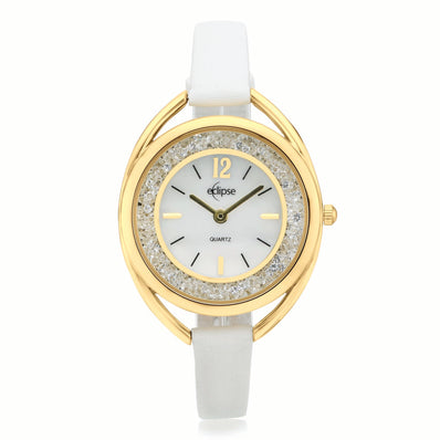 Eclipse 34mm Leather Crystal White Dial Watch