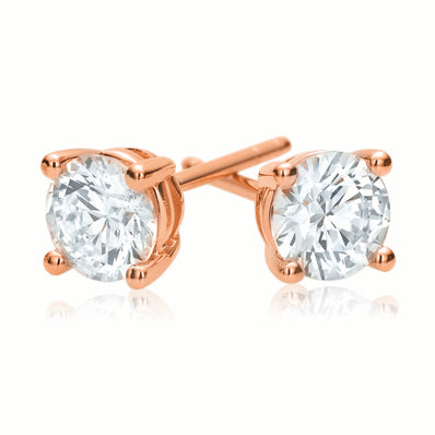HUSH 9ct Rose Gold Round Brilliant Cut with 1 CARAT tw of Diamond Simulants  Stud Earrings