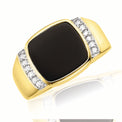 9ct Yellow Gold Diamond Set & Onyx Square Mens Ring
