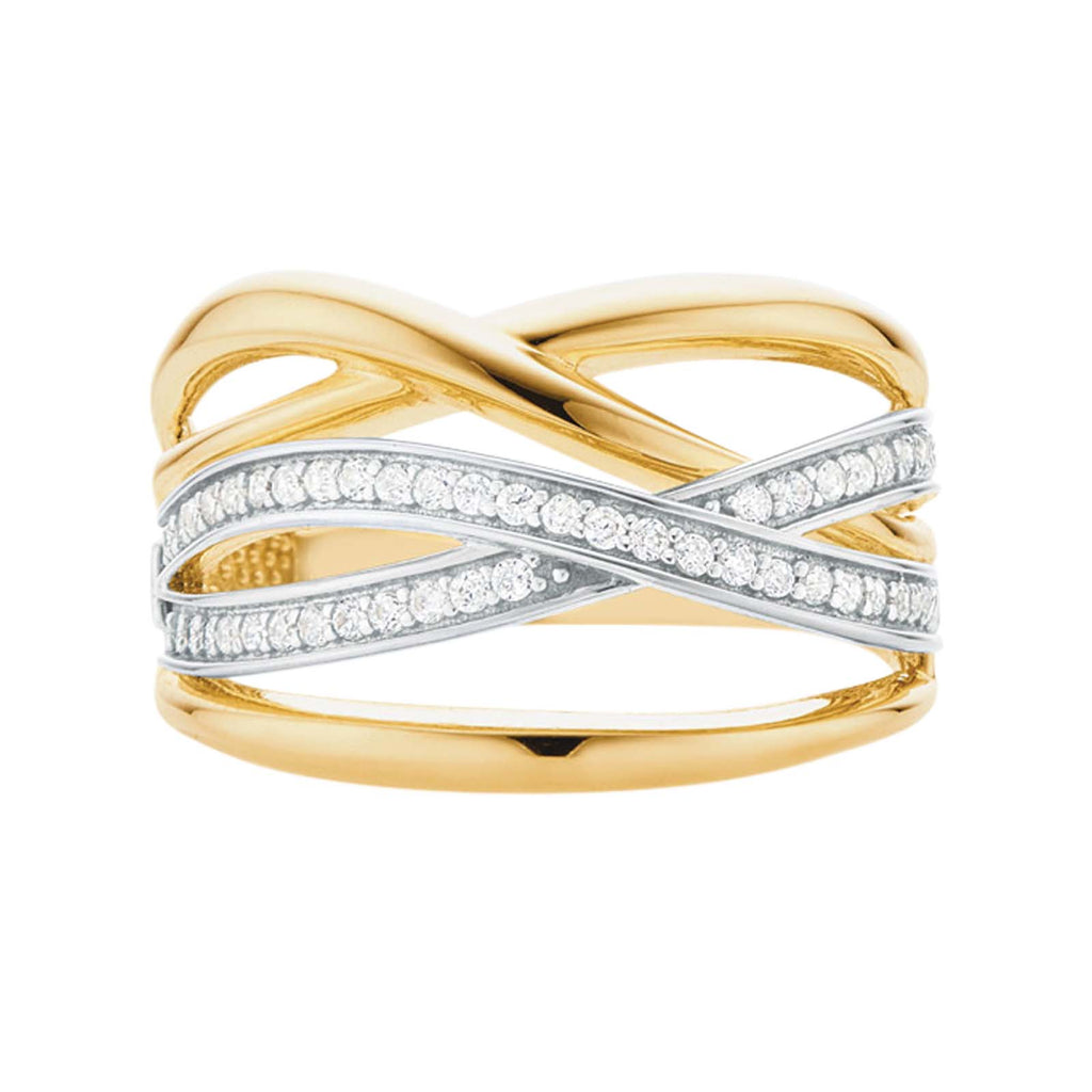 9ct Yellow Gold Cubic Zirconia Crossover Ring S