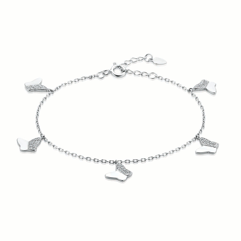 Sterling Silver 19cm Cubic Zirconia Butterfly Bracelet Zamels
