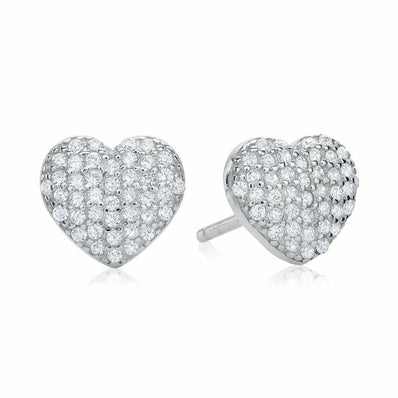 Sterling Silver Cubic Zirconia Pave Heart Stud Earrings