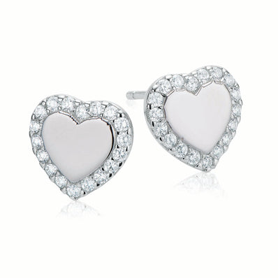 Sterling Silver Cubic Zirconia Heart Stud Earrings