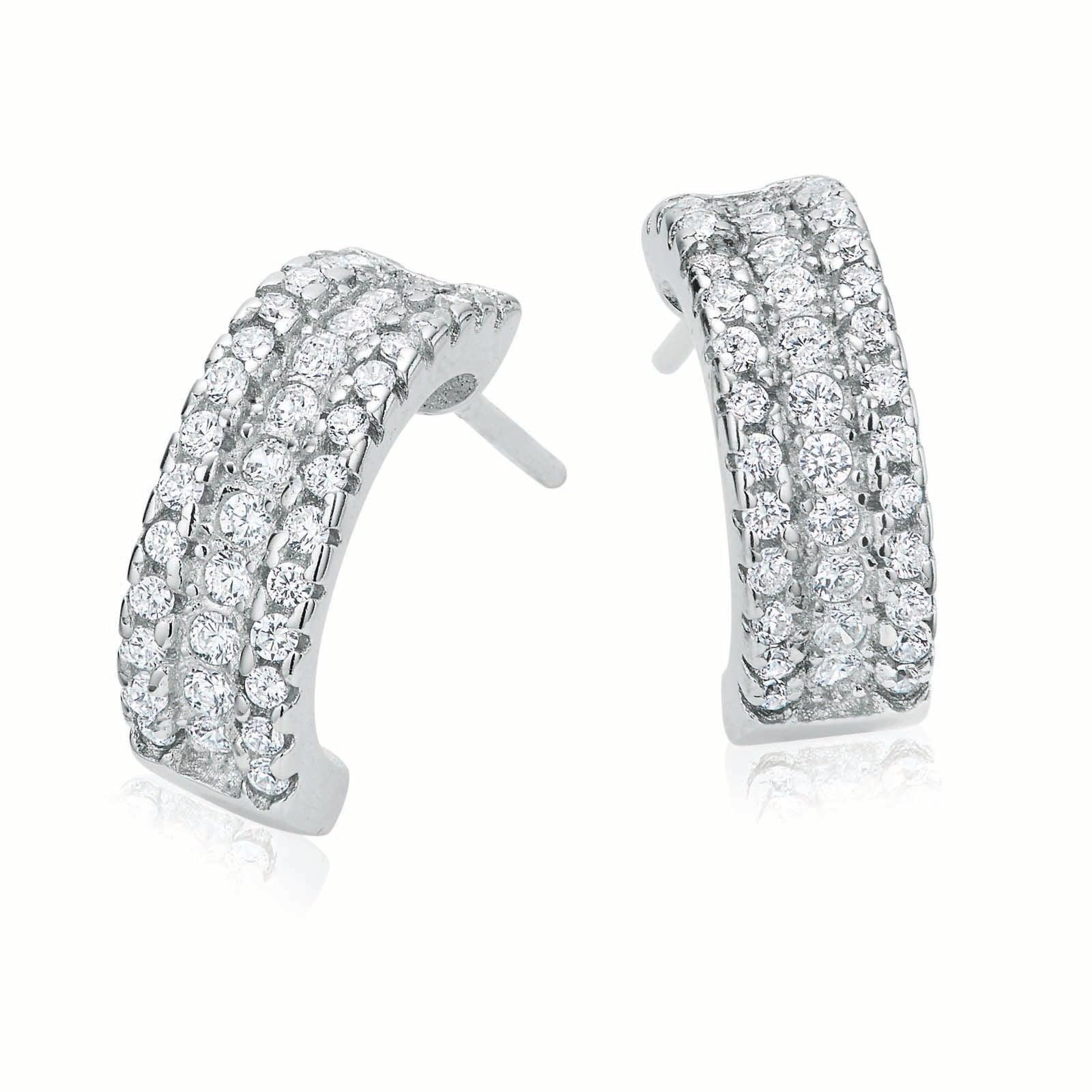 Sterling Silver Cubic Zirconia  Huggie Earrings