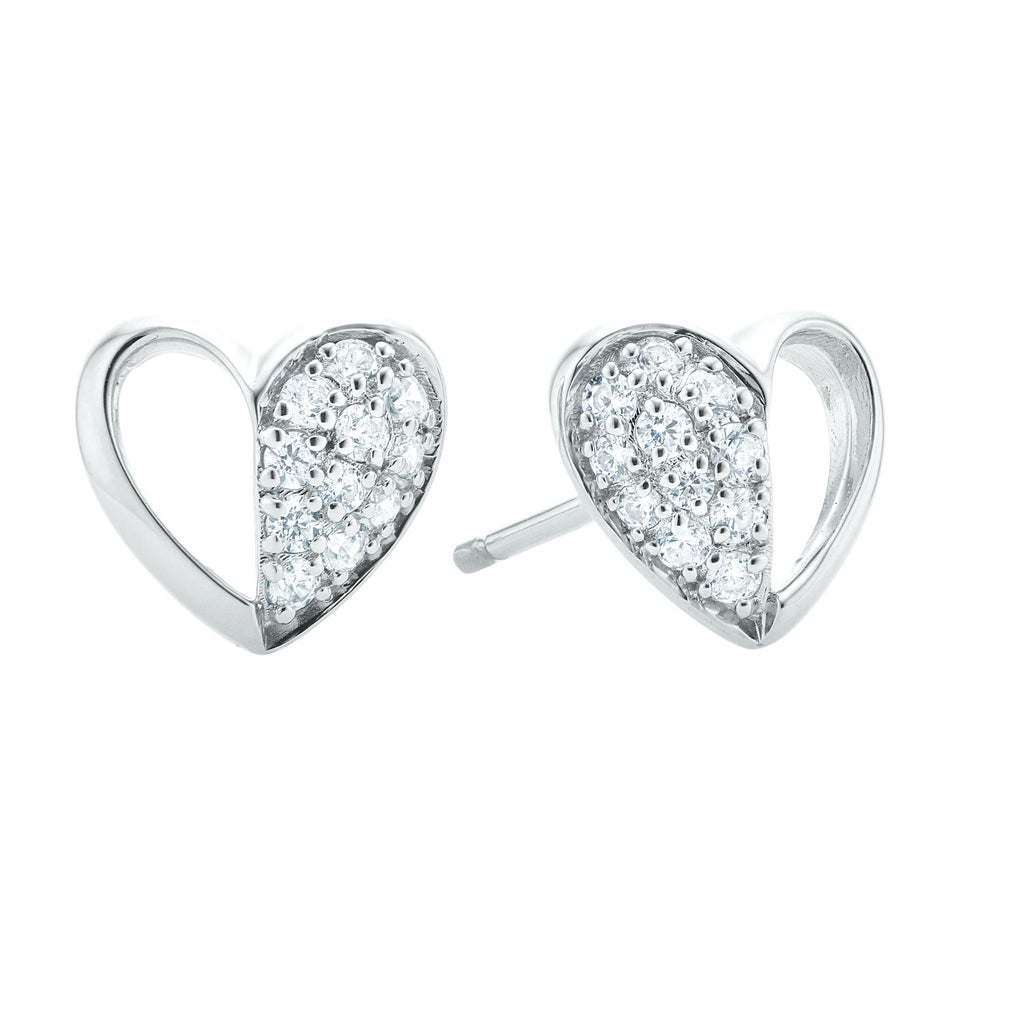 Sterling Silver Round Cut Cubic Zirconia Heart Stud Earrings