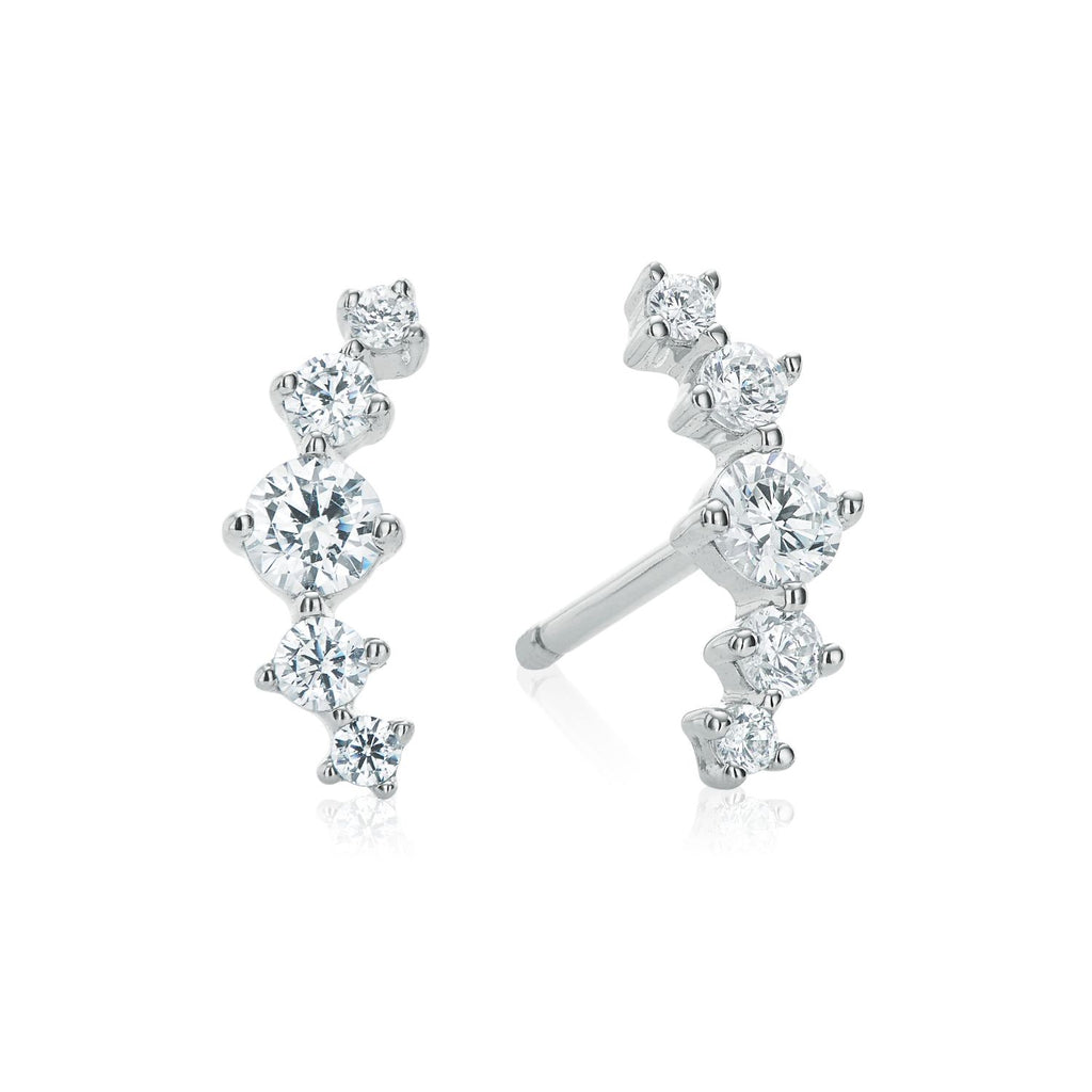 Sterling Silver Round Cut Cubic Zirconia Climbers Earrings
