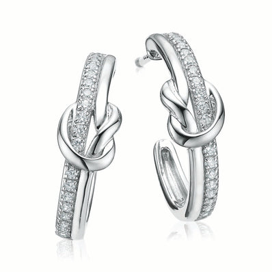 Sterling Silver White Cubic Zirconia Knot  Hoop Earrings