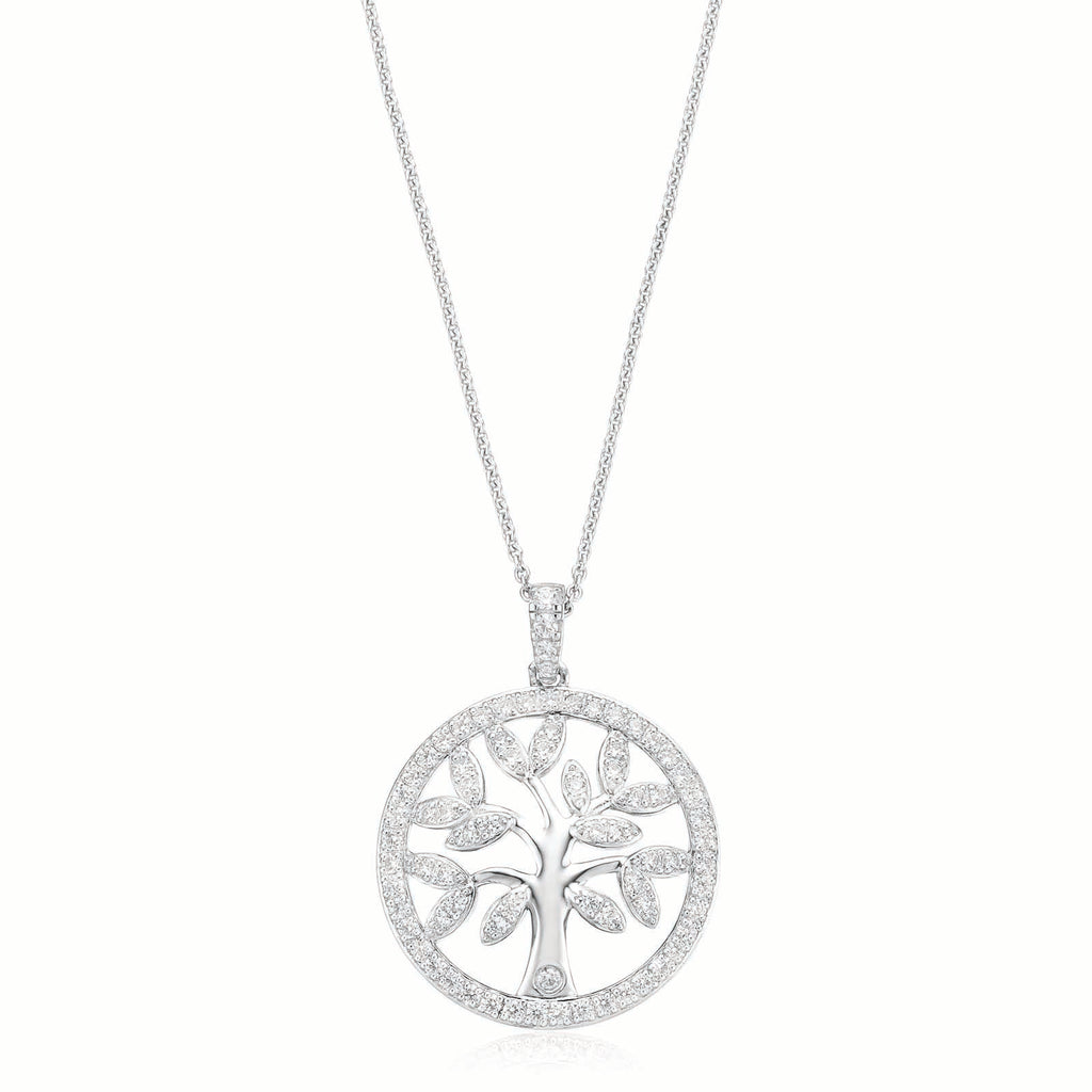 Sterling Silver Cubic Zirconia Disc Tree of Life Pendant