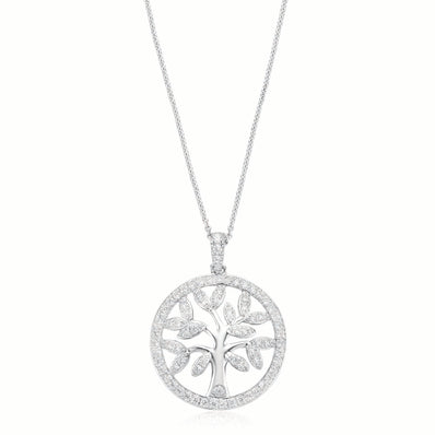 Sterling Silver Cubic Zirconia Disc Tree of Life Pendant