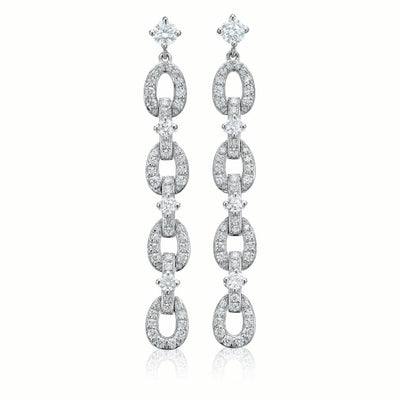 Sterling Silver Cubic Zirconia Link Drop Earrings