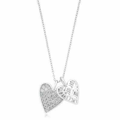 Sterling Silver Round 40-45cm Cubic Zirconia Heart Necklace