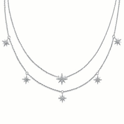 Sterling Silver  Cubic Zirconia Layered Star Necklace