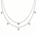 Sterling Silver  Cubic Zirconia Layered Star Necklace