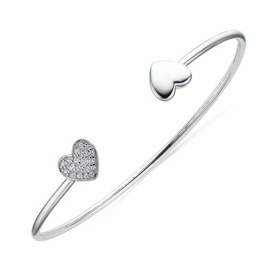 Sterling Silver  Cubic Zirconia Heart Bangle