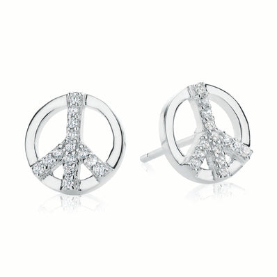 Sterling Silver  Cubic Zirconia Peace Stud Earrings