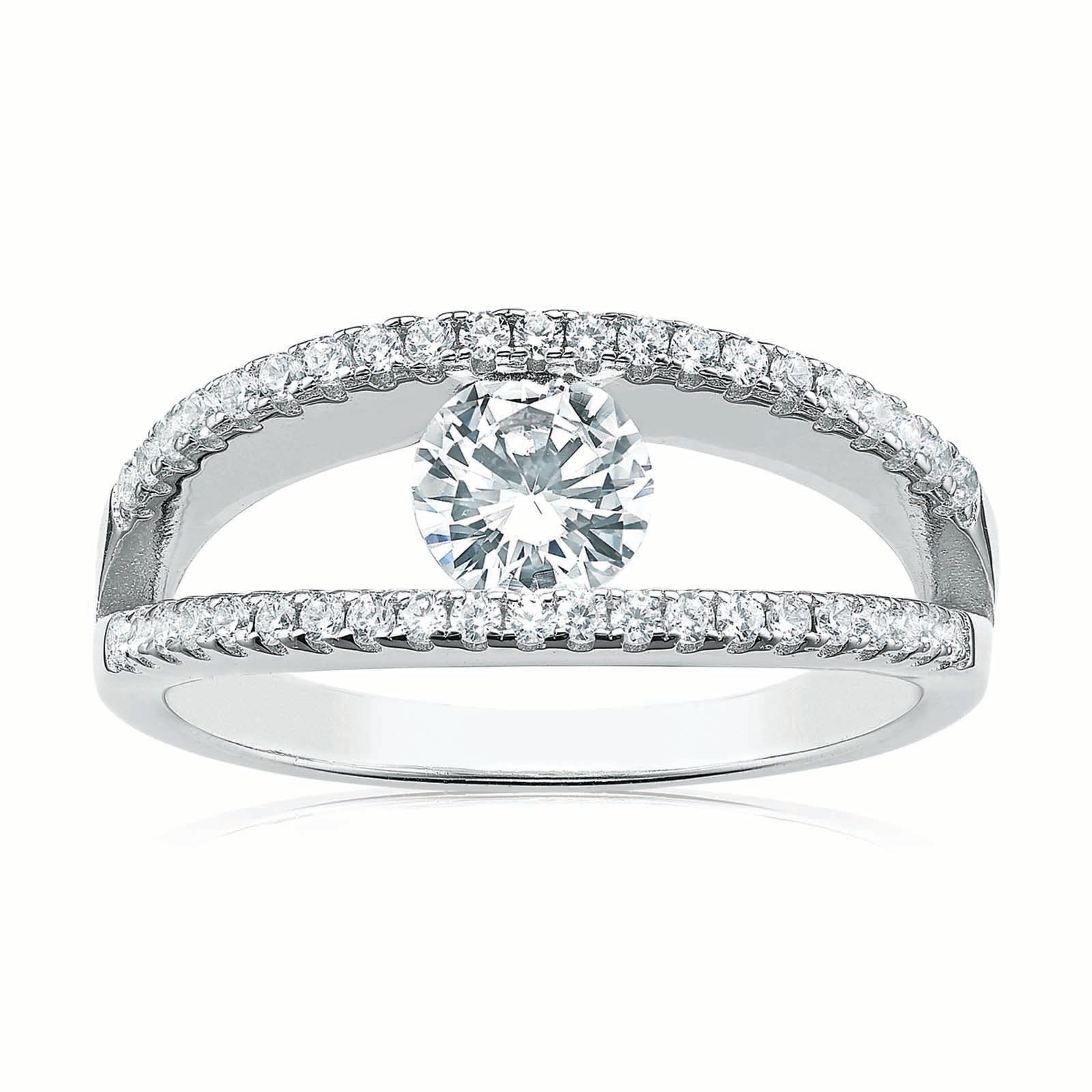 Sterling Silver Cubic Zirconia Split Bar Ring