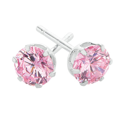 Sterling Silver with 5mm Pink Cubic Zirconia Stud Earrings