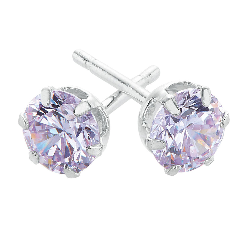 Sterling Silver with 5mm Lilac Cubic Zirconia Stud Earrings