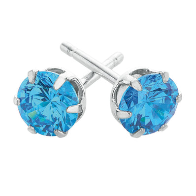 Sterling Silver with 5mm Round Cut Blue Cubic Zirconia Stud Earrings
